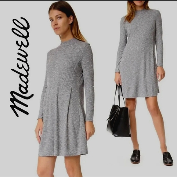Madewell Dresses & Skirts - Madewell City Block Mock Neck Long Sleeve Marled Knit Dress Grey F6711